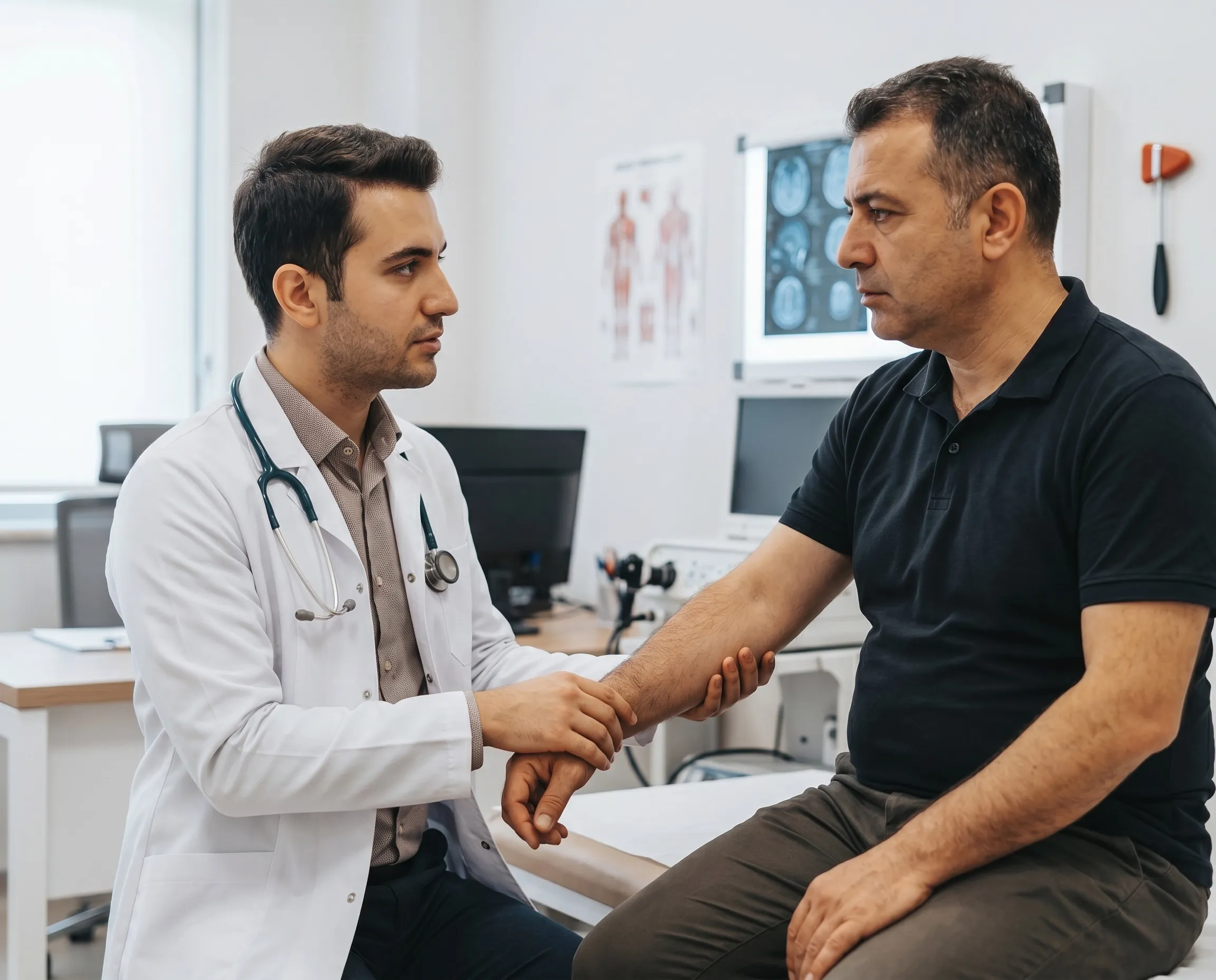 Doç. Dr. Sevda Diker hastanın nörolojik muayenesini yaparken - MediHeart Tıp Merkezi Güzelyurt nöroloji bölümü