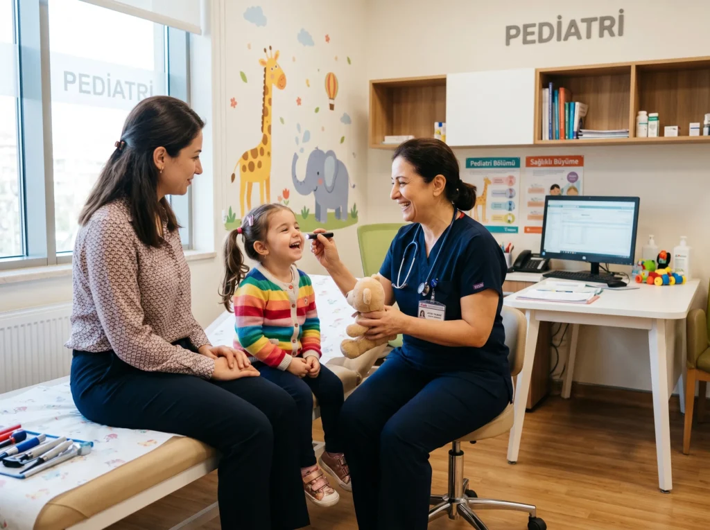 Çocuk hastasıyla ilgilenen hekim, Pediatri (Çocuk Sağlığı ve Hastalıkları) Bölümü - MediHeart Tıp Merkezi Güzelyurt