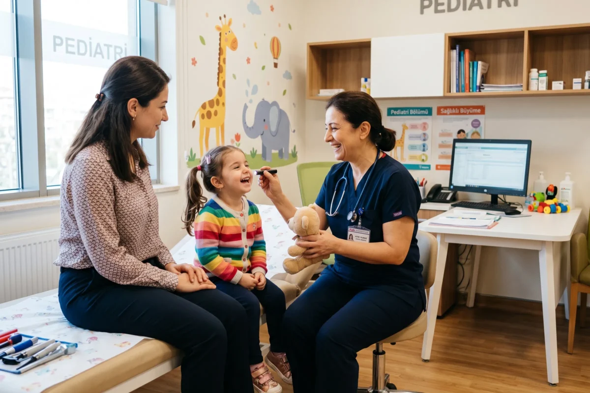 Çocuk hastasıyla ilgilenen hekim, Pediatri (Çocuk Sağlığı ve Hastalıkları) Bölümü - MediHeart Tıp Merkezi Güzelyurt