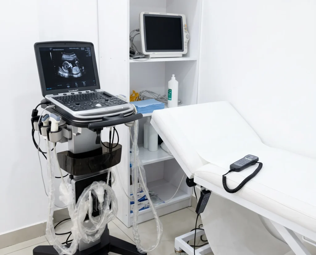 Ultrason görüntüleme cihazının bulunduğu klinik muayene odası